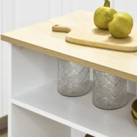 HOMCOM Masa pentru Bar Moderna si Extensibila din MDF pentru 2 Persoane cu 4 Rafturi deschise si Dulapior, 116x79.5x91 cm, Alb si Lemn natur(m-7)