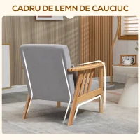 HOMCOM Fotoliu modern cu husa din catifea si structura din lemn, fotoliu pentru dormitor si sufragerie cu perna suplimentara, 68x75x78cm, gri(m-5)