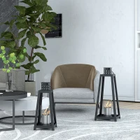 HOMCOM Set de 2 Seminee Independente cu Etanol, Semineu cu Bioetanol pentru Interior sau Exterior cu Capac de Flacara, Rezervor de 0,4L, max. 15㎡, Arde pana la 2 ore, Negru(m-2)