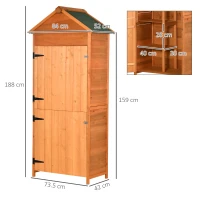 Outsunny sopron de Gradina din Lemn cu 2 Usi, Dulap de Exterior Depozitare Unelte cu 3 Rafturi, 84x52x188 cm(m-3)