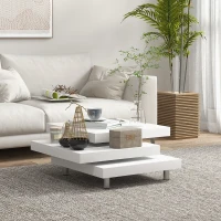 HOMCOM Masuta de Cafea pentru Salon si Camera de Zi, cu 3 Niveluri din MDF cu 2 Blaturi Rotative, 60x60x33.5 cm, Alb Lucios(m-2)