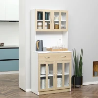 HOMCOM Credenta Lemn Bucatarie – 80×40×180 cm cu Sertare & Usi Sticla(m-2)