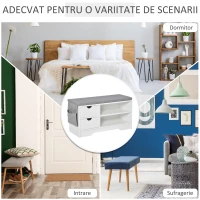HOMCOM Suport de Pantofi Economie de Spatiu Bancuta Suport de Pantofi din Lemn Alb Mobila Suport de Pantofi(m-7)
