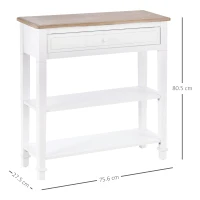 HOMCOM masa hol, cu sertar, lemn pin, 75.6x27.5x80.5cm, alb(m-3)