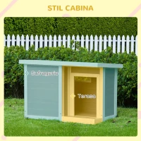 Casuta pentru Caini In aer liber PawHut cu Usa si Terasa, Trapa si Fereastra, Gri(m-6)