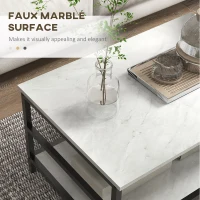 HOMCOM Set 2 Masute de Cafea cu 2 Niveluri din PAL si Otel, Masuta Dreptunghiulara si Masuta  Rotunda cu Blat de Sprijin Efect Marmura, Alb si Negru(m-6)