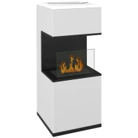 HOMCOM Semineu cu Bioetanol de Podea cu Arzator de 1.2L si Durata de 3 Ore, Biosemineu cu Panou din Sticla si Stingator, 38x38x100cm, Alb(m-1)