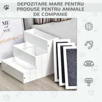 PawHut scara din lemn cu 3 trepte, pentru animale, alba(m-5)