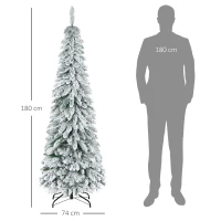 HOMCOM Brad Artificial de Craciun de Sarbatori Inalt de 180cm de Decor Tip Creion cu 523 de Crengute Pline de Zapada, Forma Coborata, Baza din Otel(m-3)