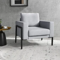 HOMCOM Scaune de Efect Moderne cu Scaun Captusit, Fotoliu Tapitat pentru Dormitor cu Picioare din Otel, Gri Deschis(m-2)