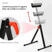 HOMCOM trepied cu Role si Inaltime Reglabila din Metal, Design Pliabil care Economiseste Spatiu cu Rulmenti cu Bila, 44x50x68-110 cm, Negru si Argintiu(m-5)