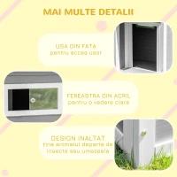 Casuta pentru Caini In aer liber PawHut cu Usa si Terasa, Trapa si Fereastra, Gri(m-8)