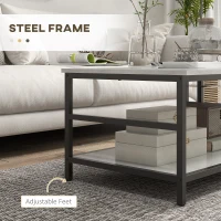 HOMCOM Set 2 Masute de Cafea cu 2 Niveluri din PAL si Otel, Masuta Dreptunghiulara si Masuta  Rotunda cu Blat de Sprijin Efect Marmura, Alb si Negru(m-7)