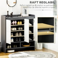 HOMCOM Dulap de incaltaminte pentru intrare din PAL pentru  24 Perechi de Pantofi cu Rafturi Reglabile pe 3 Niveluri, 90x32x100 cm, Gri si Alb(m-6)