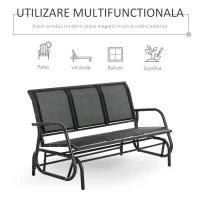 Outsunny Banca Leagan de Gradina cu 3 locuri, schelet Metalic si Tesatura transpiranta, Negru(m-5)