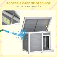 Casuta pentru Caini In aer liber PawHut cu Usa si Terasa, Trapa si Fereastra, Gri(m-4)