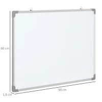 HOMCOM Whiteboard, magnetisch bord, notitiebord, inclusief accessoires, 4 stiften, 1 spons, 10 magneten, wit + zilver(m-3)