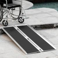 HOMCOM 5ft Aluminium Duo Wheelchair Ramp Pushchair Mobility Assistance Folding w/ Carry Handle Locking Chain Portable 152L x 72W cm(m-9)