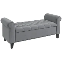 HOMCOM Panca Fondo Letto in Tessuto Vellutato con Spazio Portaoggetti e Braccioli, 126x48.5x57 cm, Grigio(m-1)