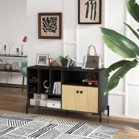 HOMCOM Dulap de depozitare modern cu uşa dubla şi 5 compartimente de depozitare deschise pentru sufragerie, sufragerie, dormitor, negru(m-2)