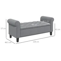 HOMCOM Panca Fondo Letto in Tessuto Vellutato con Spazio Portaoggetti e Braccioli, 126x48.5x57 cm, Grigio(m-3)