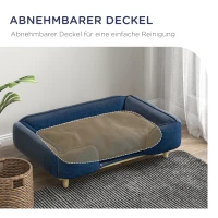 PawHut Hondenbank, huisdierenbank, huisdierenbed, afneembare en wasbare bekleding, natuurlijk + donkerblauw(m-5)