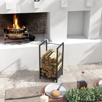 Outsunny Haardhoutrek Brandhoutrek tot 50 kg Metaal Binnen & Buiten Zwart 39x35x76 cm(m-8)