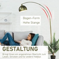 HOMCOM Bogenlampe, Bogenstandleuchte, Stehlampe mit Marmorbasis, Stehleuchte mit Verstellbarem Schirm, Standleuchte E27, Metall, 34 x 125 x 205cm(m-4)