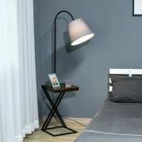 HOMCOM Stehlampe Stehleuchte Standleuchte mit Lagerregal, Kiefernholz+Sthal, 36x36x165cm (Braun+Grau+Schwarz)(m-2)