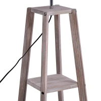 HOMCOM Lampa podłogowa z półką lampa podłogowa skandynawska lampa sosna naturalny szary(m-9)