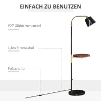 HOMCOM Stehleuchte mit Beistelltisch Stehlampe Holz Ablage E27 Fassung 40W  Marmorfuß Wohnzimmer Schlafzimmer Büro Vintage Schwarz 43 x 29 x 160 cm(m-6)
