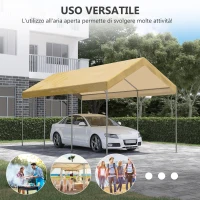 Outsunny Tendone da Giardino ad Altezza Regolabile in Acciaio e PE per Auto Piccole e Medie, 600x295x265-310 cm, Beige(m-7)