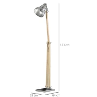 HOMCOM Lampa podłogowa lampa stojąca z regulacją wysokości regulowany klosz E27 lite drewno(m-3)