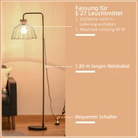 Lampa podłogowa Homcom, retro design, gniazdo, E27, 40 W, metalowa szczura, czarna(m-4)
