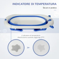 HOMCOM Vaschetta Bagnetto Pieghevole per Bambini 0-3 Anni con Indicatore di Temperatura e Cuscino, 81.5x50.5x23.5 cm, Blu(m-8)
