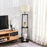HOMCOM Stehlampe mit Regal Standleuchte Lampe Sockel E27 Polyester Stahl MDF Schwarz+Cremeweiß 34,5 x 34,5 x 150 cm(m-6)