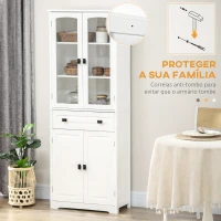 HOMCOM Armário de Cozinha com 4 Portas 1 Gaveta e 2 Prateleiras Ajustáveis para Sala de Jantar 60x30x160 cm Branco(m-6)