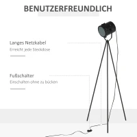 HOMCOM Stehlampe Industriedesign Stativ Standleuchte Metall Schwarz(m-5)