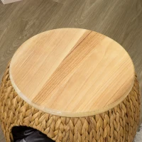 PawHut 2-in-1 kattengrot met waterhyacintgras, wasbaar kussen 44 cm x 43 cm x 42 cm, lichtbruin+natuurlijk hout+grijs(m-9)