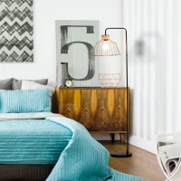 Lampa podłogowa Homcom, retro design, gniazdo, E27, 40 W, metalowa szczura, czarna(m-7)