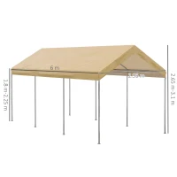 Outsunny Tendone da Giardino ad Altezza Regolabile in Acciaio e PE per Auto Piccole e Medie, 600x295x265-310 cm, Beige(m-3)
