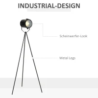 HOMCOM Stehlampe Industriedesign Stativ Standleuchte Metall Schwarz(m-4)