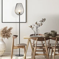 HOMCOM Stehleuchte Retro Industriestil mit Metallgitter Käfig Lampenschirm & Stehmetallsockel für Wohnzimmer Schlafzimmer Büro Metall Ø27,5 x 159H cm(m-7)