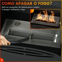 HOMCOM Lareira Bioetanol 7000BTU com Apagador de Aço Inoxidável Depósito de 1,2L Tempo de Combustão 3h para Interiores 20-25 m² 39x26x54 cm Preto(m-5)