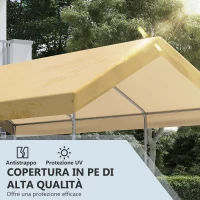 Outsunny Tendone da Giardino ad Altezza Regolabile in Acciaio e PE per Auto Piccole e Medie, 600x295x265-310 cm, Beige(m-4)