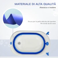 HOMCOM Vaschetta Bagnetto Pieghevole per Bambini 0-3 Anni con Indicatore di Temperatura e Cuscino, 81.5x50.5x23.5 cm, Blu(m-4)