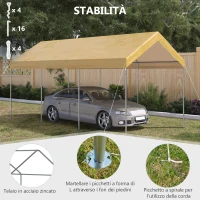 Outsunny Tendone da Giardino ad Altezza Regolabile in Acciaio e PE per Auto Piccole e Medie, 600x295x265-310 cm, Beige(m-6)