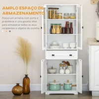 HOMCOM Armário de Cozinha com 4 Portas 1 Gaveta e 2 Prateleiras Ajustáveis para Sala de Jantar 60x30x160 cm Branco(m-4)