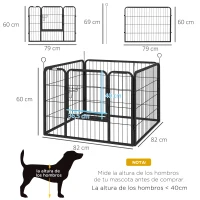PawHut Parque para Perros de 4 Paneles Parque de Juegos Plegable para Mascotas para Exterior e Interior 82x82x60 cm Gris(m-3)