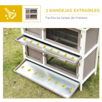 PawHut Conejera de Madera de 2 Pisos con Techo Asfáltico Bandejas Extraíbles y Rampa para 2 Conejos 100x47x91 cm Marrón(m-6)